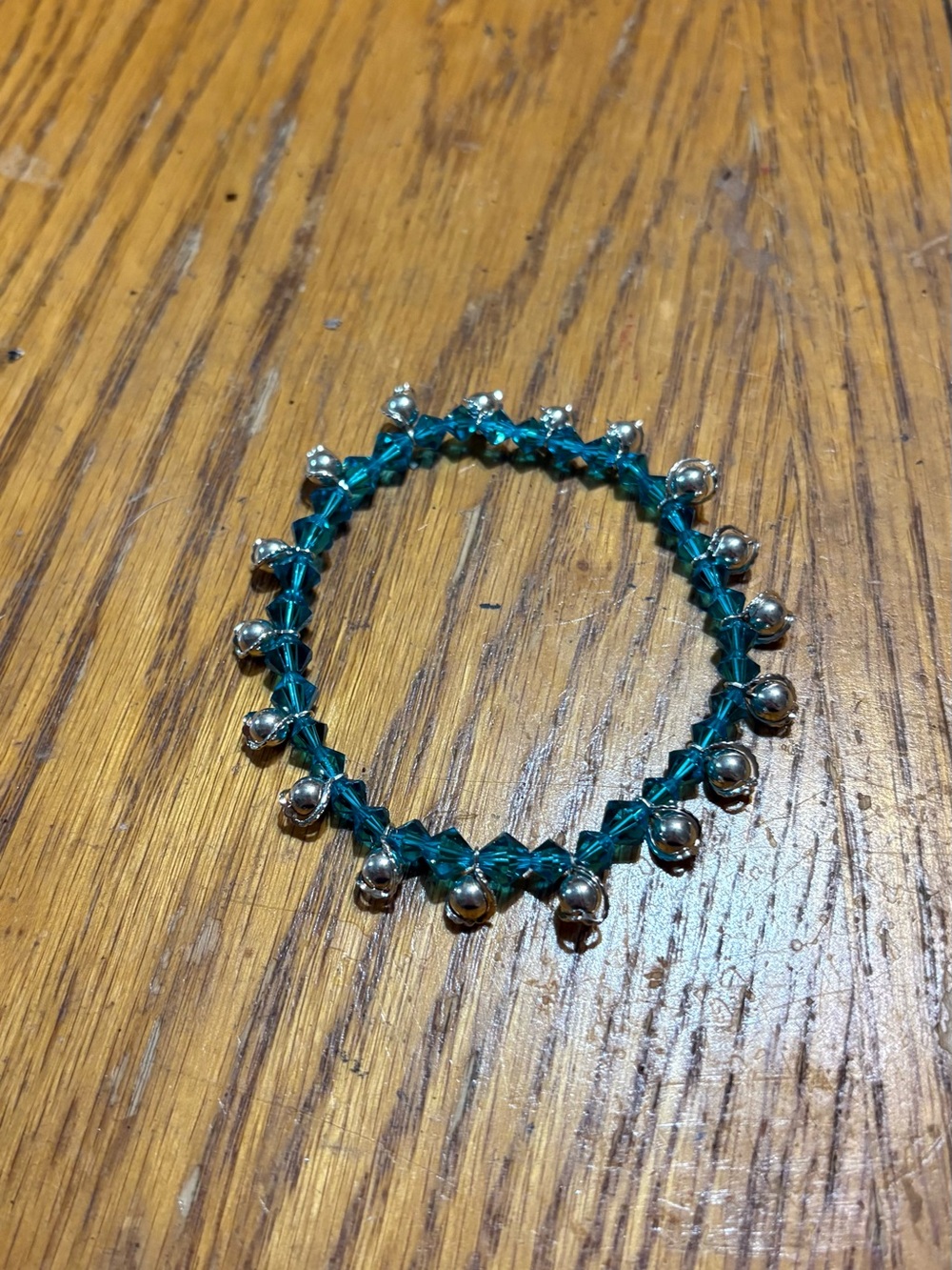 Teal Swarovski Crystal Beaded Bracelet with Silver Accents